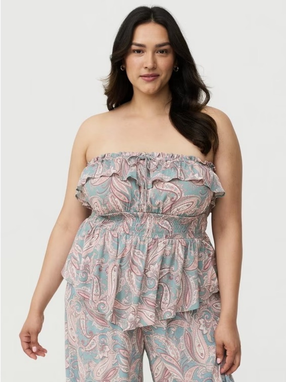 Paisley Ruffle Tube Top in Dusty Blue & Blush